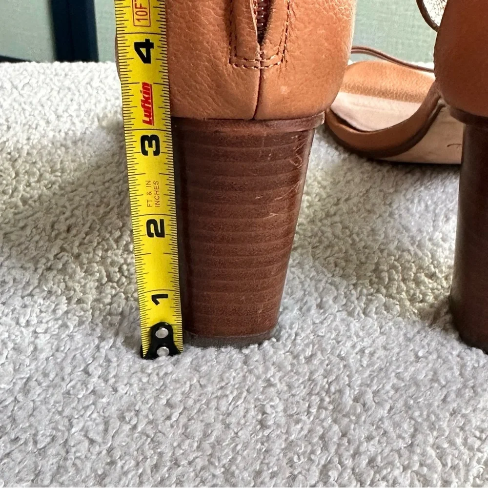 Joie Loueze Leather Ankle Strap Sandal Wood Block Heel In Tobacco, Size 10 (40)